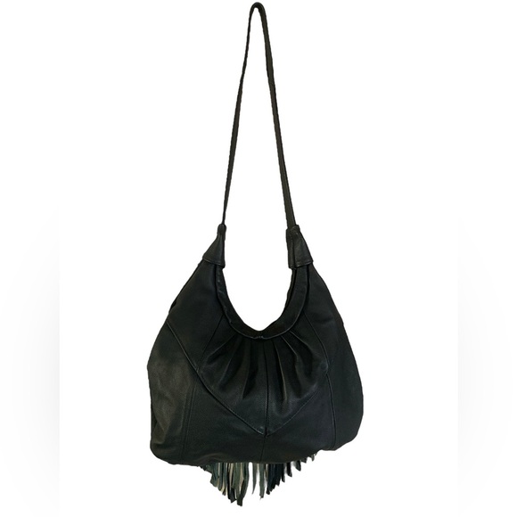 Leather Western Fringe Crossbody Bag Black Hobo Concho Bag 15 x 14 NWOT - Picture 16 of 17
